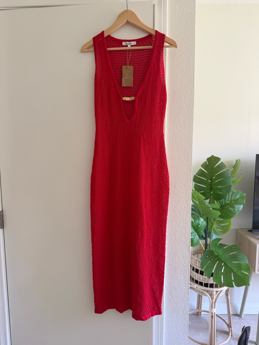 Red Knit Scoop-Neck Swim One-Piece Cover Dress - Picture 4 of 6